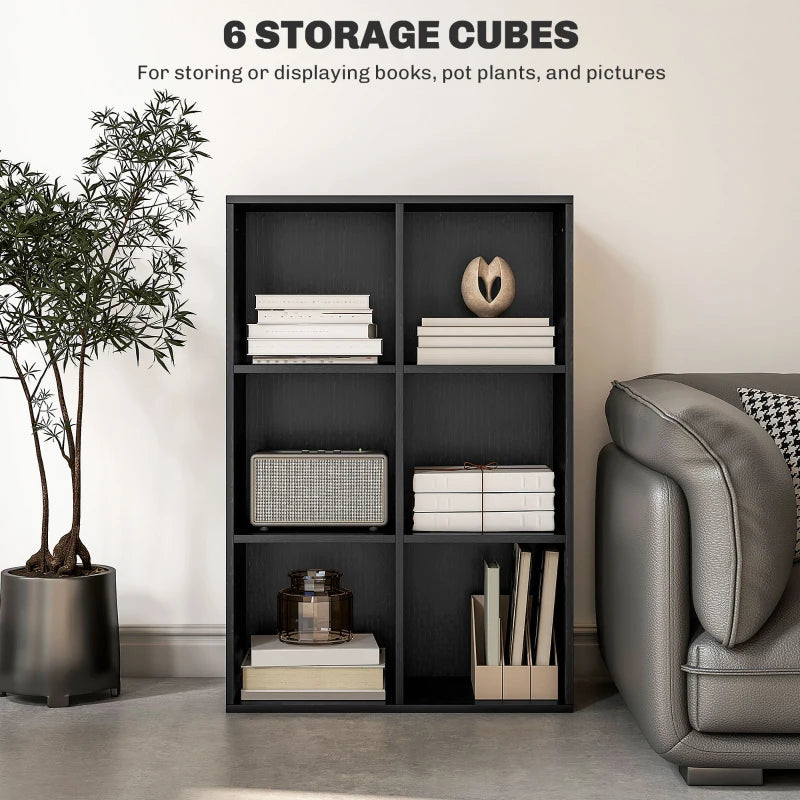 Stylish Six-Cube Bookcase in Black Wood Effect - Modern Storage Solution for Home or Office Organization