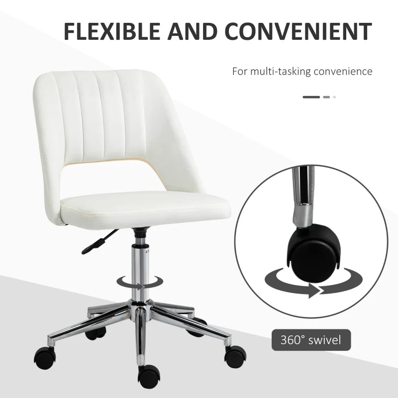 Vinsetto Cream White Velvet-Feel Armless Office Chair - Stylish Ergonomic Design for Home & Office Use