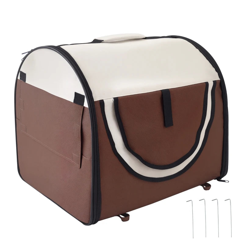 Folding Fabric Soft Pet Crate - Brown, 46L x 36W x 41H cm - Portable, Lightweight, Ideal for Dogs & Cats
