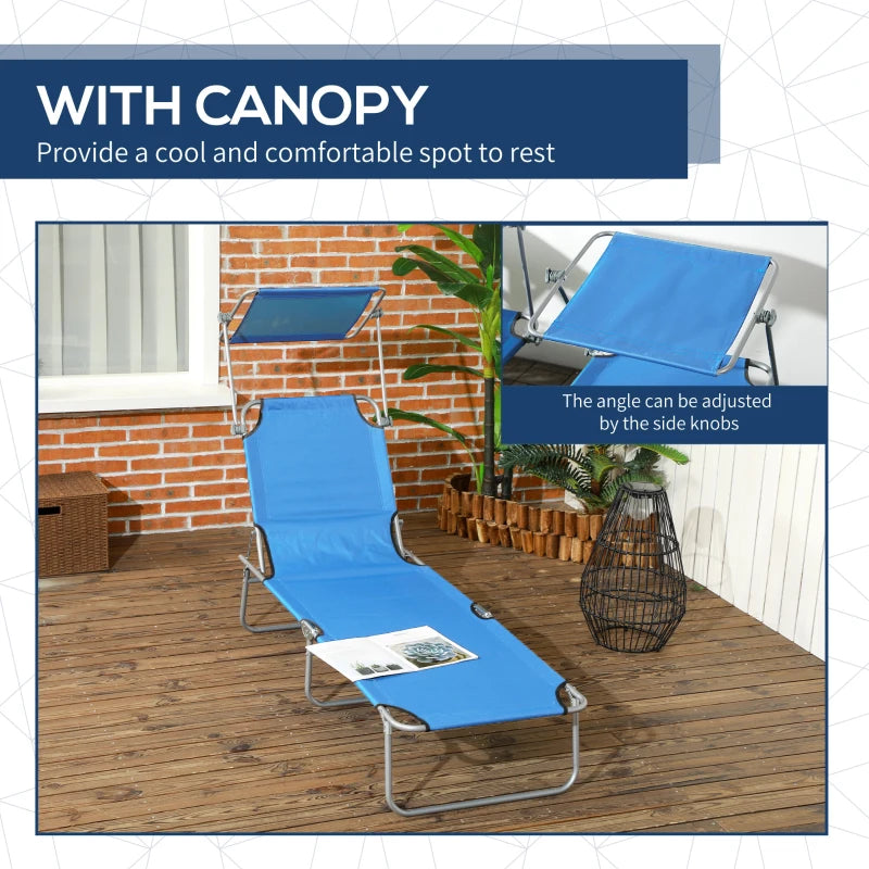 Adjustable Bright Blue Sun Lounger with Face Canopy - Outdoor Relaxation Chair