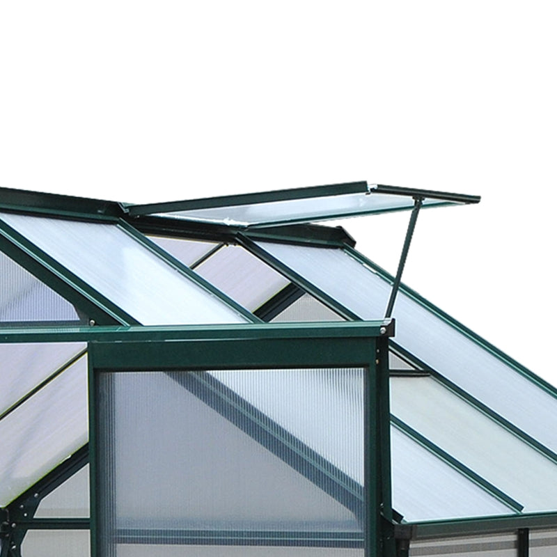 Green 6ft x 6ft Walk-In Polycarbonate Greenhouse with Aluminium Frame, Sliding Door & Roof Vent Window – Outdoor Garden Grow House for Plants, Vegetables & Flowers – Green