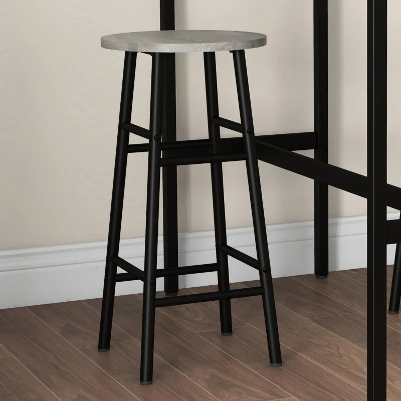 Industrial 3 Piece Bar Table Set with 2 Stools - Grey Dining Table and Chair Set for Home or Kitchen
