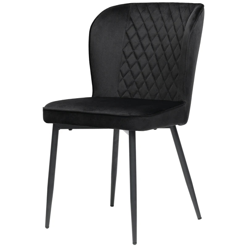 Set of 2 Velvet Black Dining Chairs with Metal Legs, Wing Back Upholstered Accent Chairs for Dining Room, 47x43x86 cm