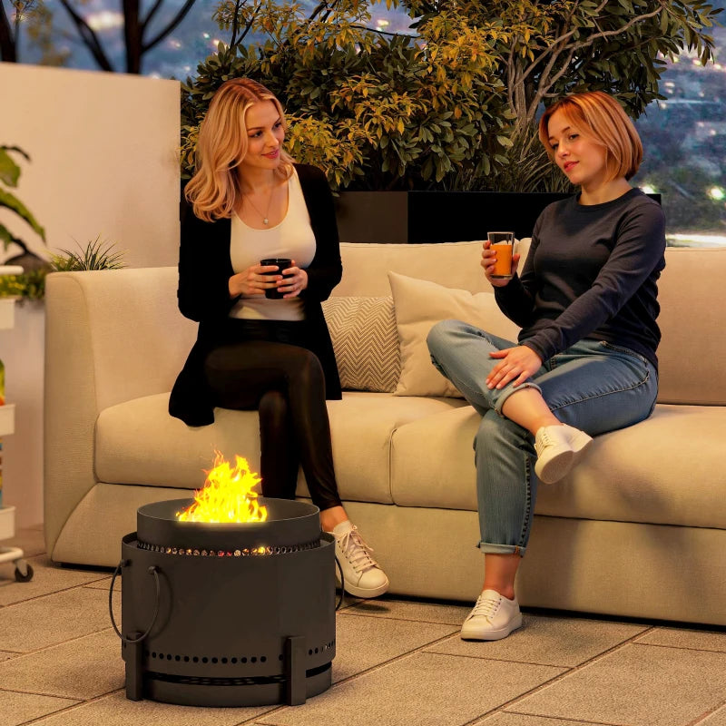 Portable Smokeless Fire Pit with Ash Catcher, 37cm Wood Burning Firepit for Garden Camping