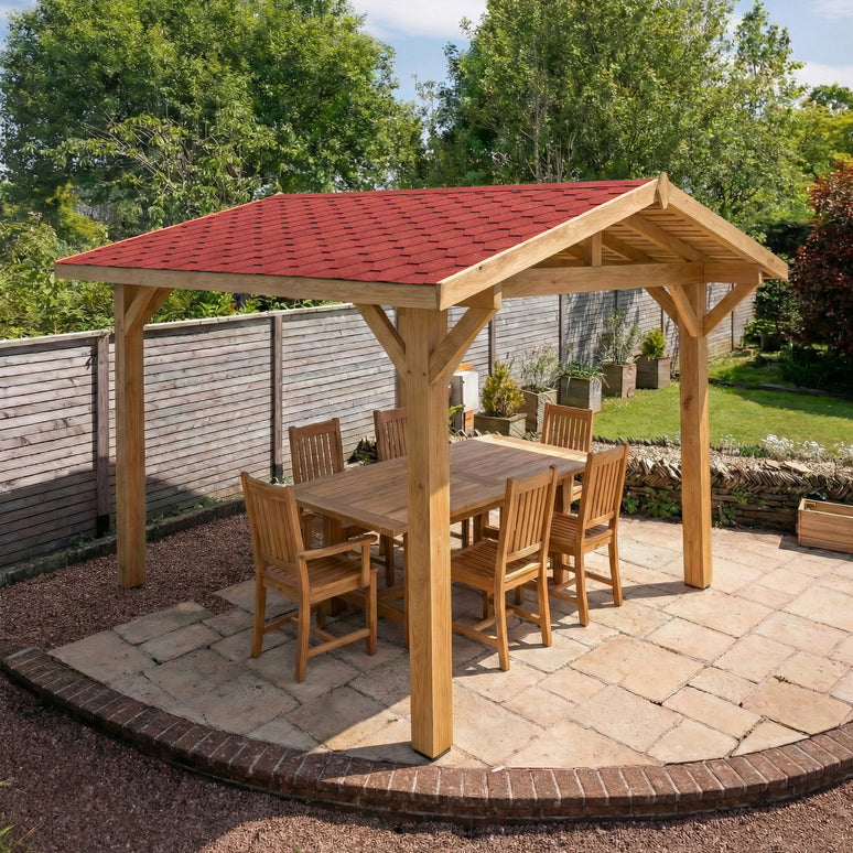 Ruby Oak Apex Gazebo with Katepal Red Shingle Roof and Overhang
