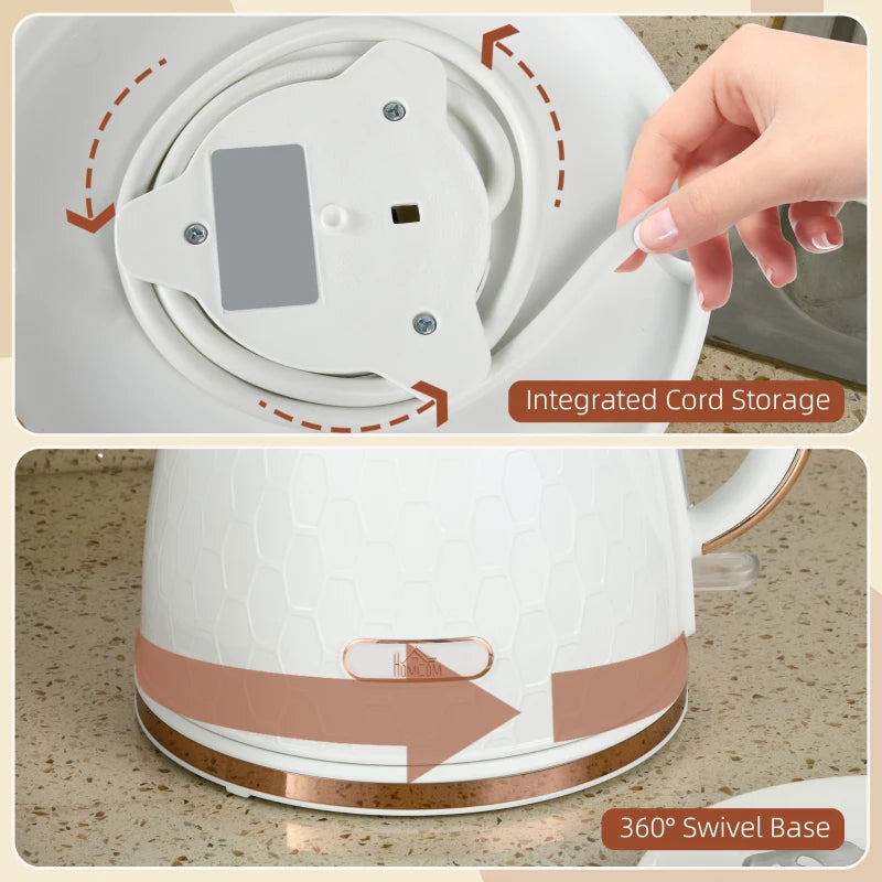 3kW Rapid Boil Honeycomb Kettle in Cream - Stylish Electric Tea Kettle for Fast Boiling and Modern Kitchen Decor