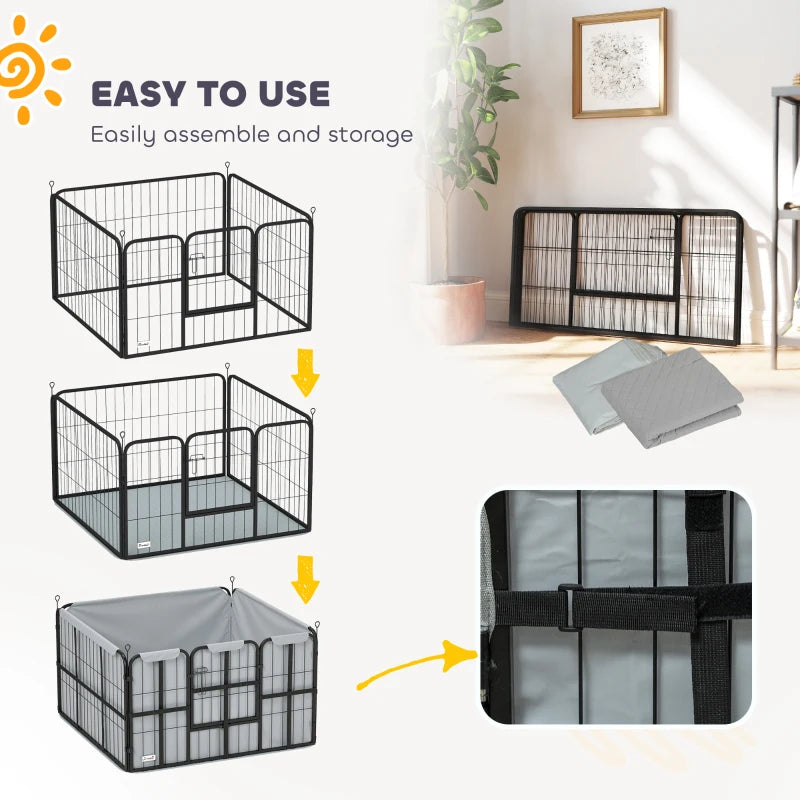 Steel Dog Whelping Box with Washable Pad and Wind-Resistant Cloth for Small and Medium Dogs 102x102x60cm