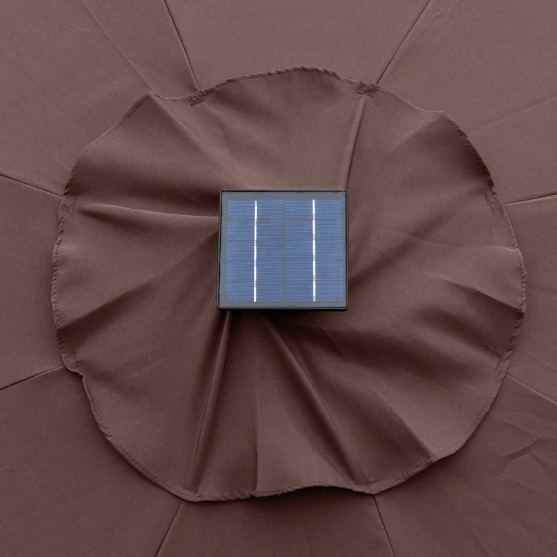 2.7m Solar LED Patio Umbrella with Crank Tilt - Coffee Brown