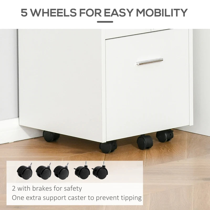 Vinsetto Lockable Two-Drawer Filing Cabinet on Wheels - Modern White Storage Solution for Home Office Organization