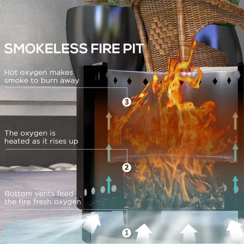 Metal Wood-Burning Smokeless Fire Pit - Stylish Black Outdoor Fire Pit for Backyard Gatherings and Cozy Evenings