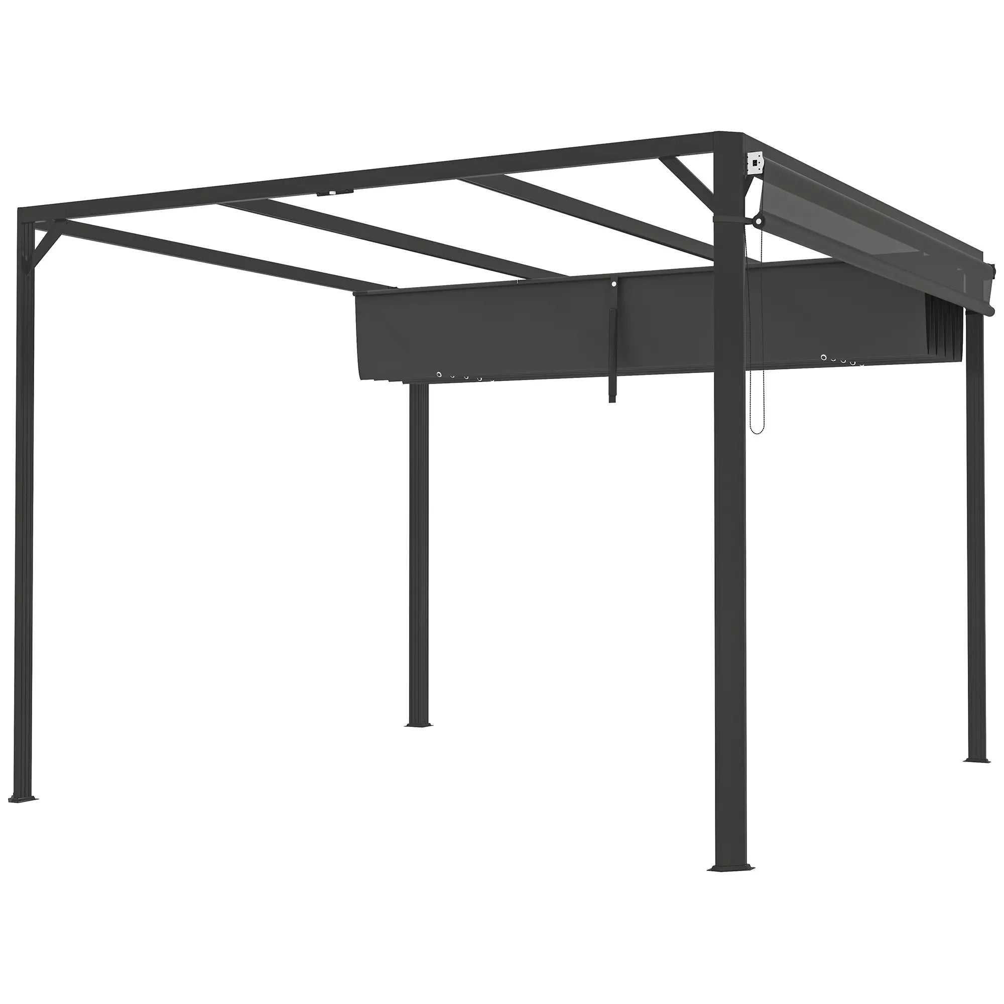 3m x 3m Aluminium Pergola With Retractable Roof and Wall - Dark Grey