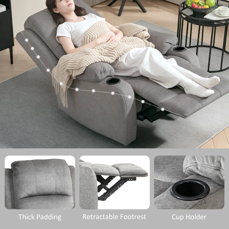 Grey Microfibre Manual Reclining Armchair with Footrest for Ultimate Comfort and Relaxation