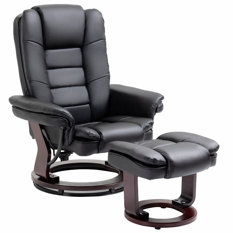 Ergonomic Recliner Chair with Footstool, 130kg Capacity, 135° Reclining Swivel Sofa for Living Room, Black PU Leather
