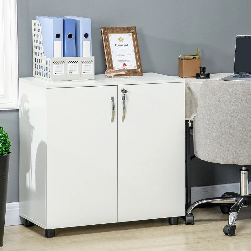 Vinsetto Two-Tier Locking Office Storage Cabinet - Modern White File Organizer for Home & Office Use