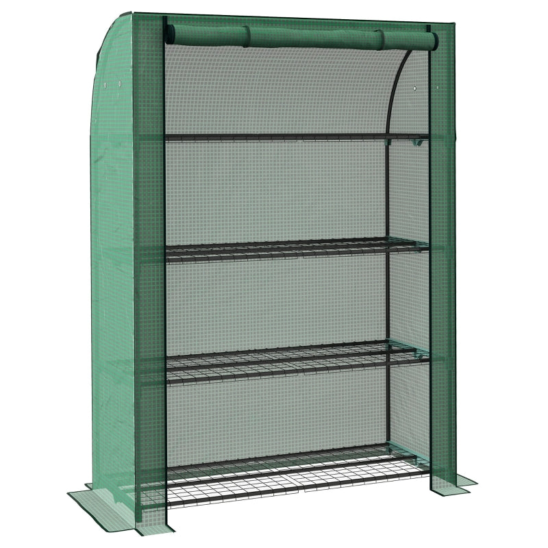 Portable Green 4-Tier Mini Greenhouse with Roll-Up Door, 170x120x50cm
