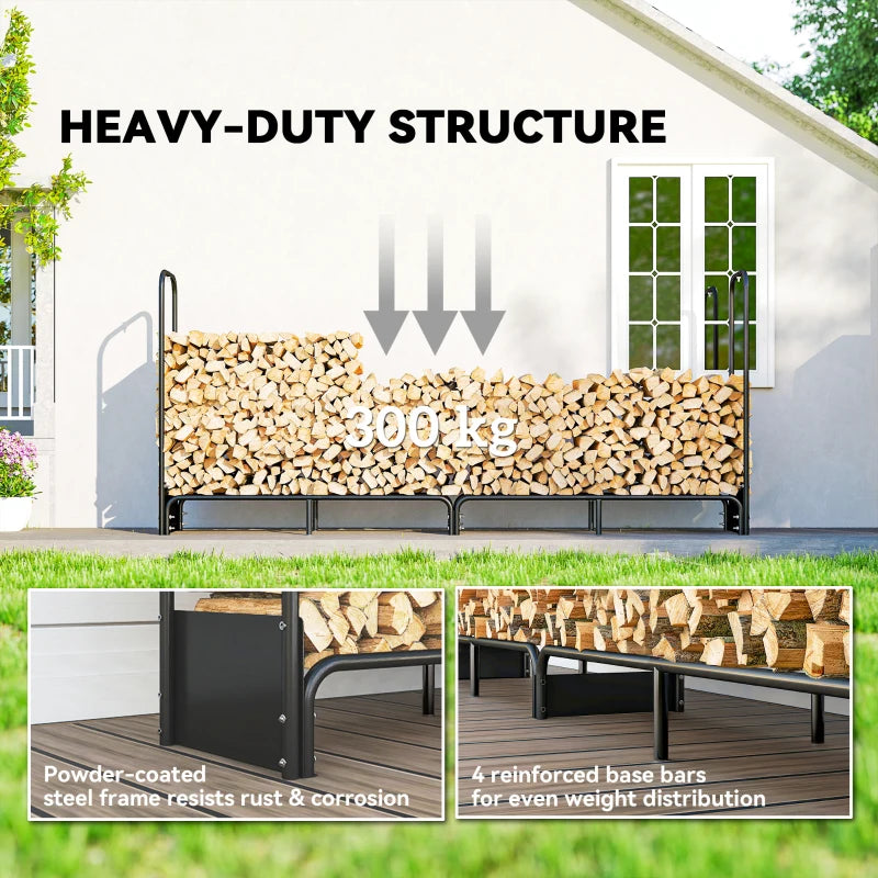 8.5ft Heavy Duty Firewood Rack with Waterproof Oxford Cover - Large Capacity Log Storage for Outdoor Fire Pits & Patios