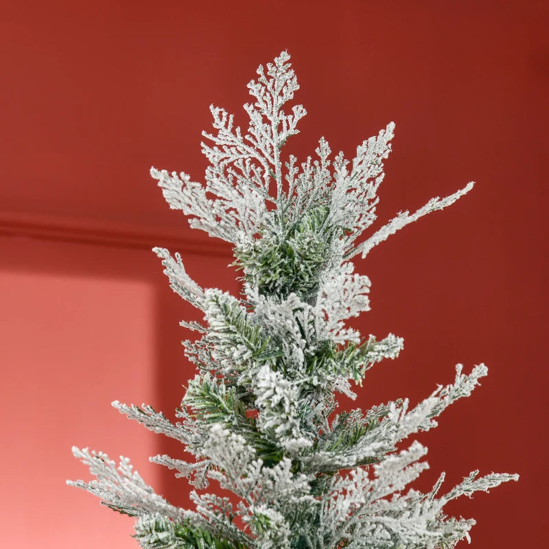 7 Ft Snow Flocked Artificial Christmas Tree with Realistic Cypress Branches, Auto Open, Lush Green Holiday Decor