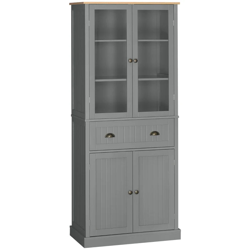 180cm Tall Freestanding Kitchen Pantry Cupboard - 5 Tier Storage Cabinet with Adjustable Shelves & Drawer in Grey