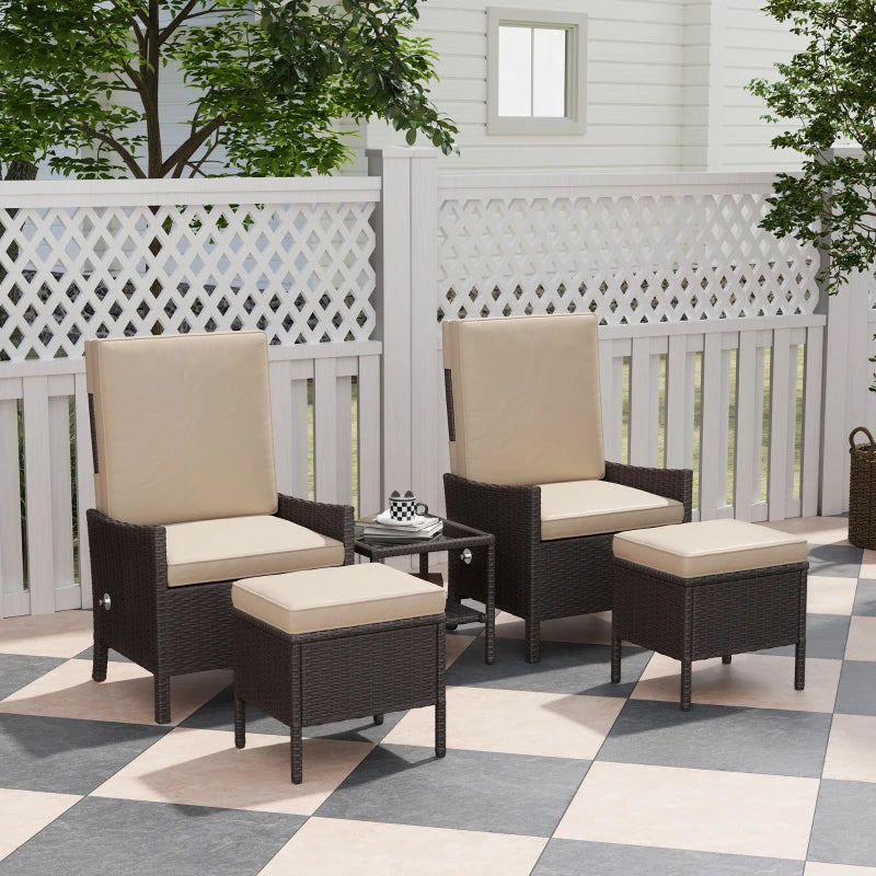 5 Piece Rattan Garden Furniture Set with Sofa Armchairs Footstools and Coffee Table