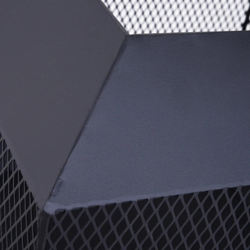 Metal Square Fire Pit with Lid & Poker - Outdoor Mesh Brazier for Backyard, Camping & Bonfire - 44x44x40cm, Black