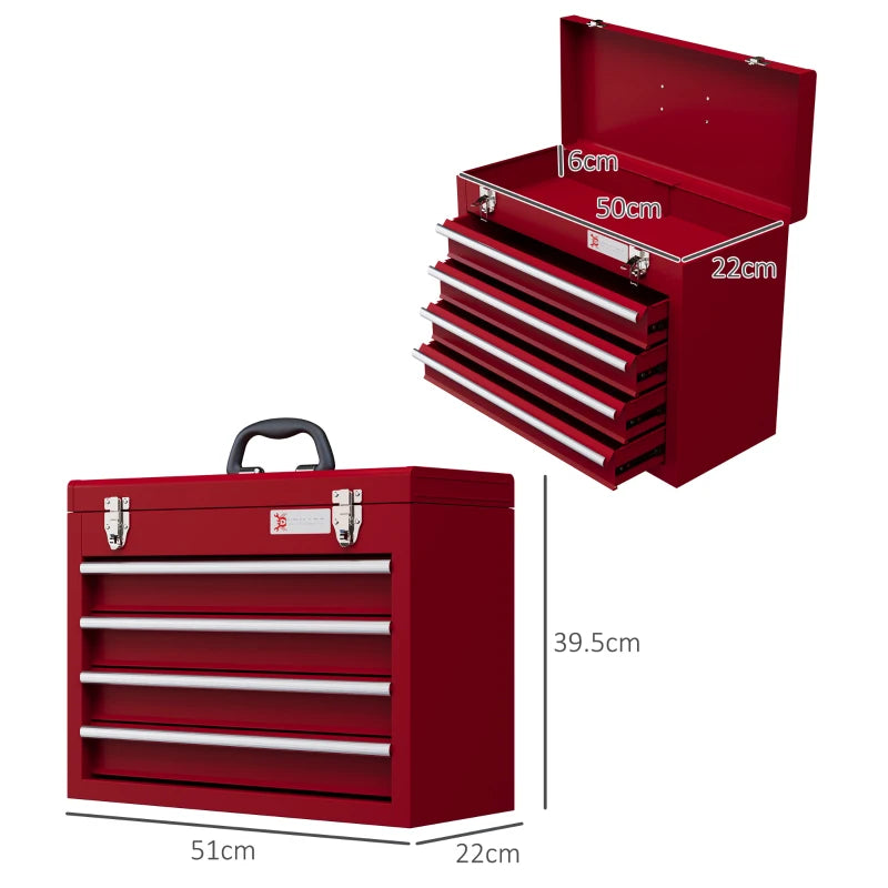 Red Lockable Metal Tool Chest with 4 Drawers
