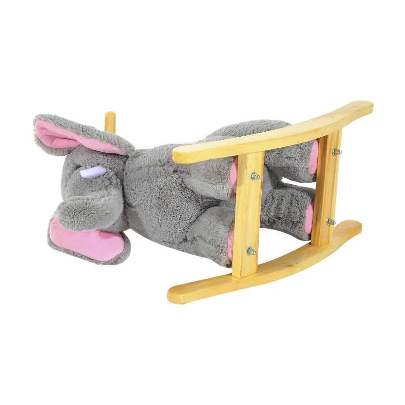 Kids Grey Elephant Rocking Horse Plush Ride-On Animal - Traditional Wooden Rocker with 32 Nursery Rhymes - Perfect Gift!
