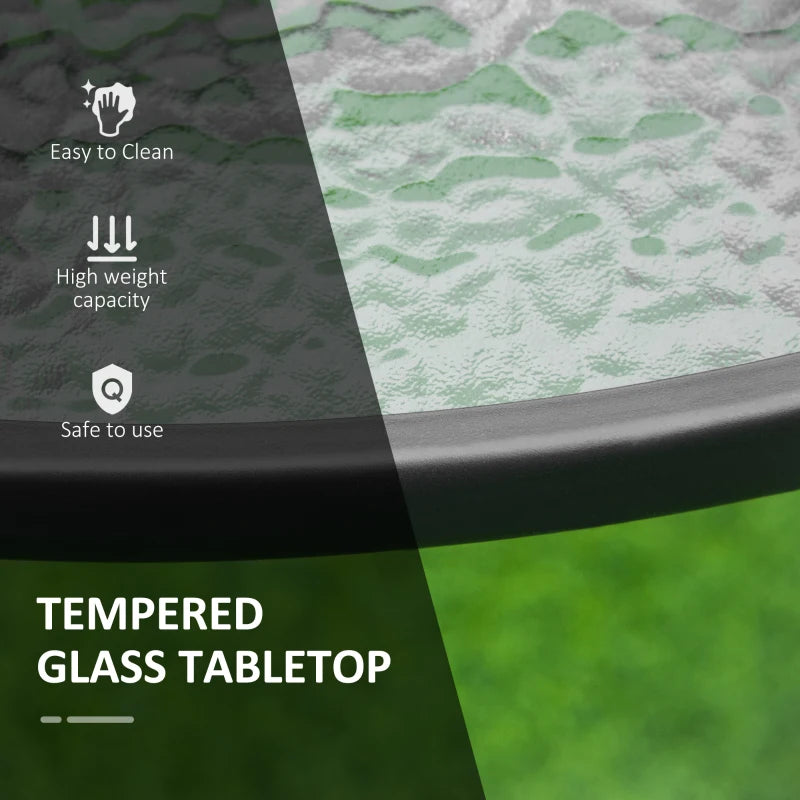 Round Garden Dining Table with Parasol Hole - Black Tempered Glass