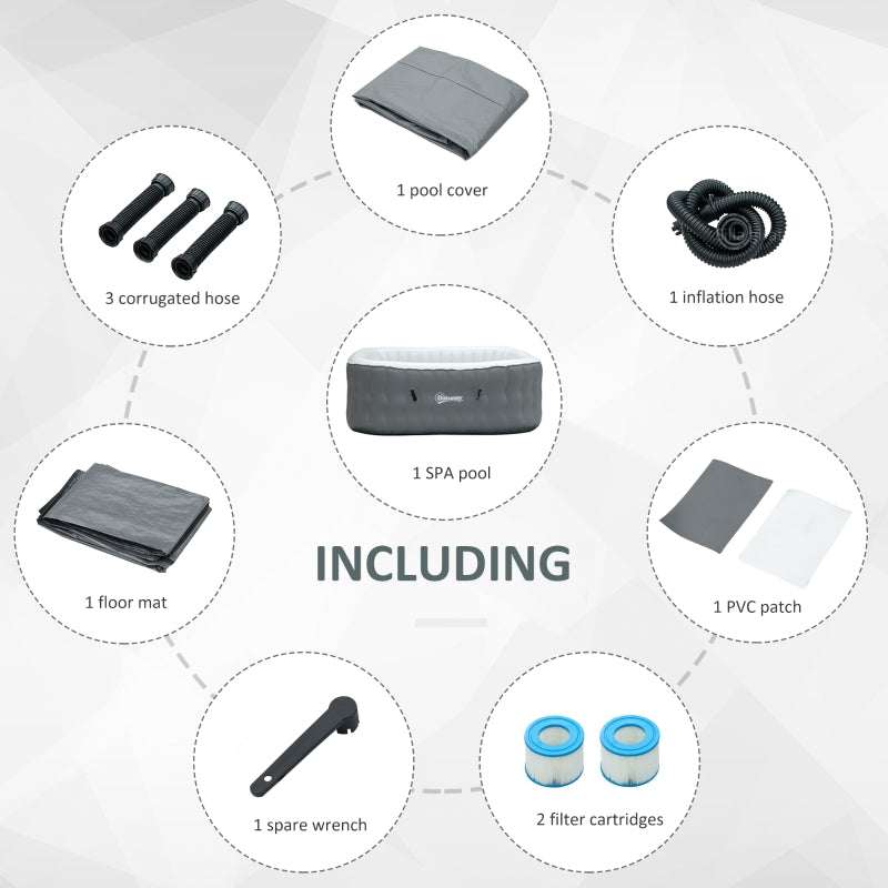 Square Inflatable Hot Tub - Light Grey