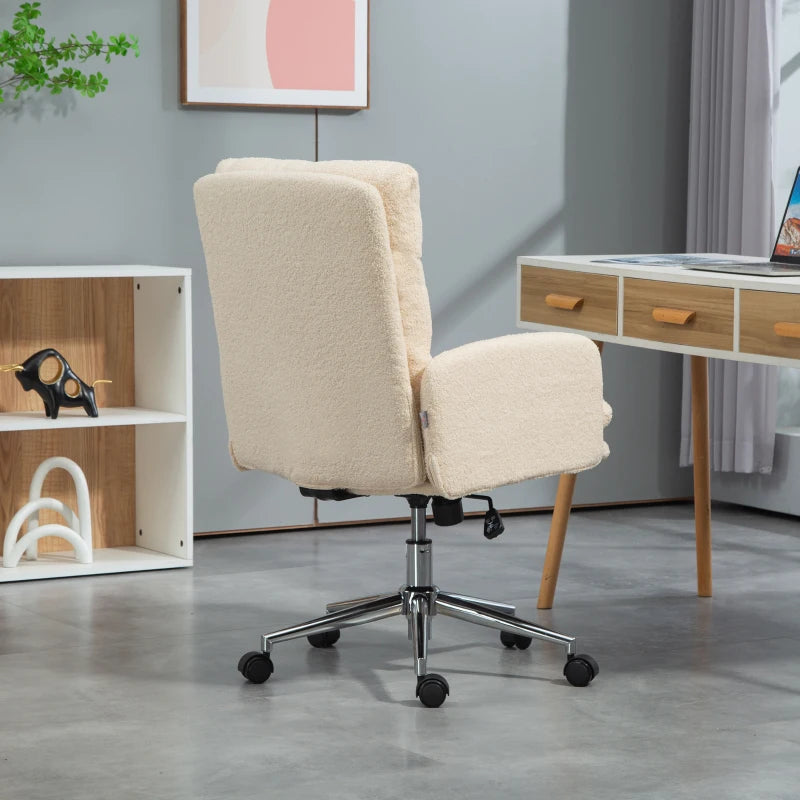 Cream White 91-99cm Sherpa Fleece Office Chair - Cozy Ergonomic Design for Home & Office Comfort