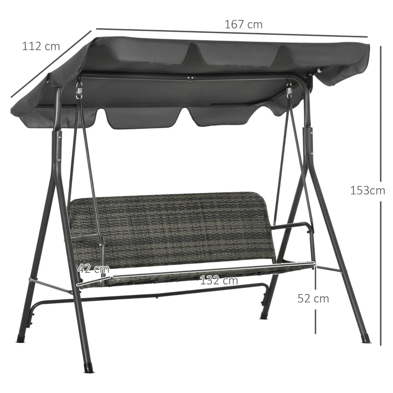 3 Seater Garden Swing Bench - Grey