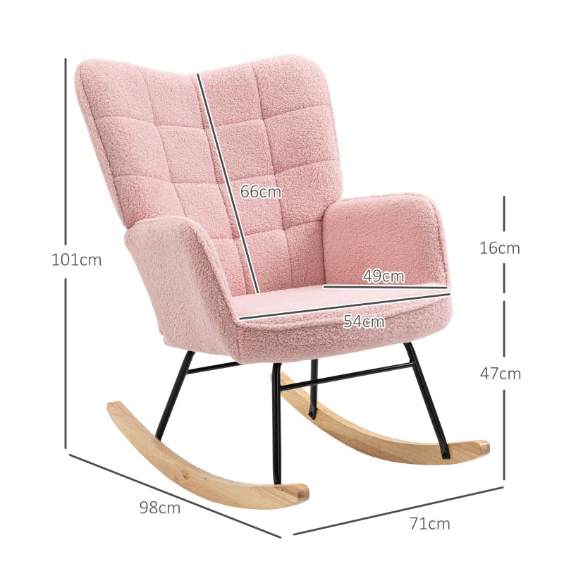 Soft Fleece Rocking Wingback Chair in Pink - Comfortable and Stylish Seating for Your Home