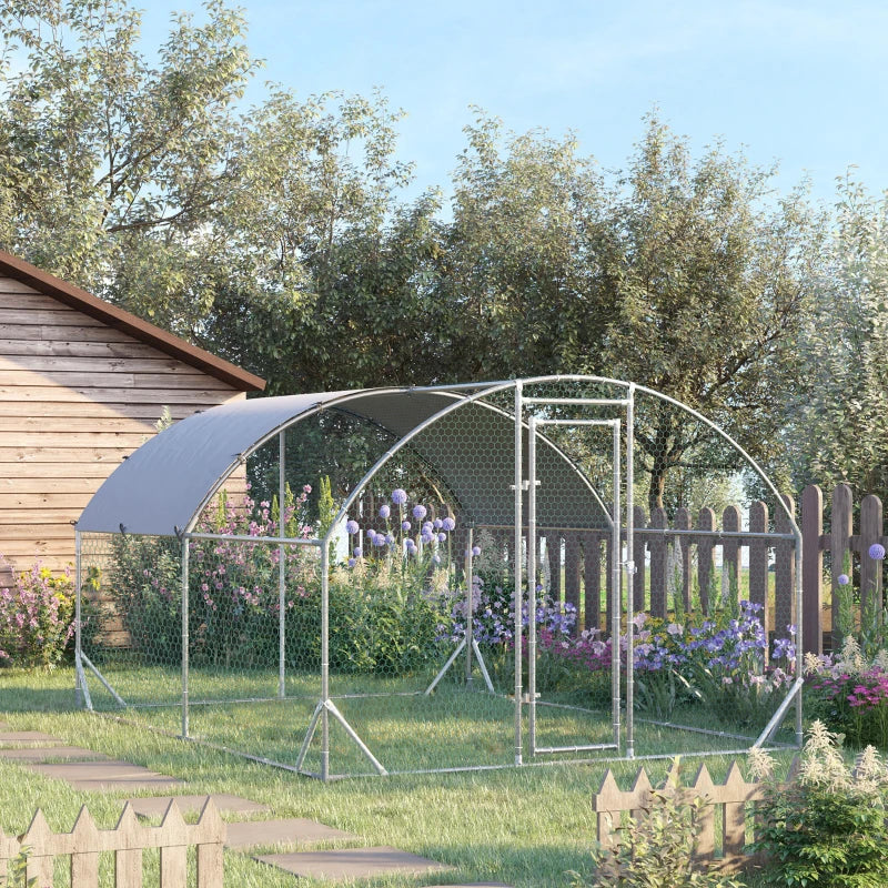 Galvanised Walk-In Chicken Run & Coop - 2.8x3.8m Poultry House with Water-Resistant Cover for Garden