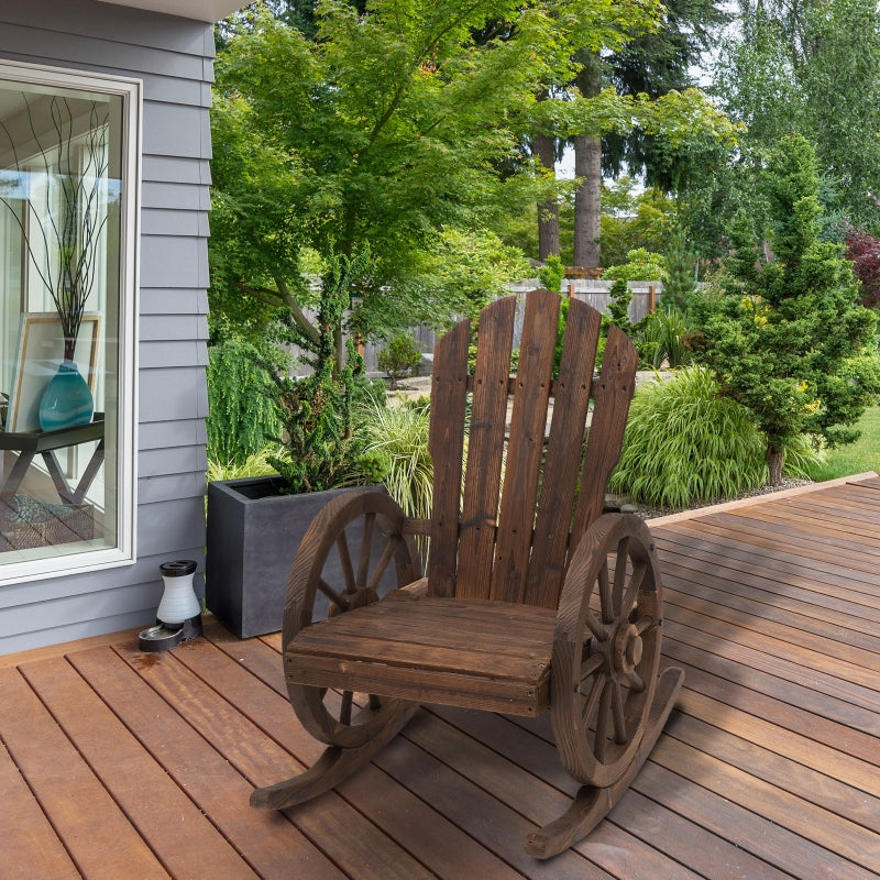 Carbonized Wood Adirondack Rocking Chair - Outdoor Patio Recliner