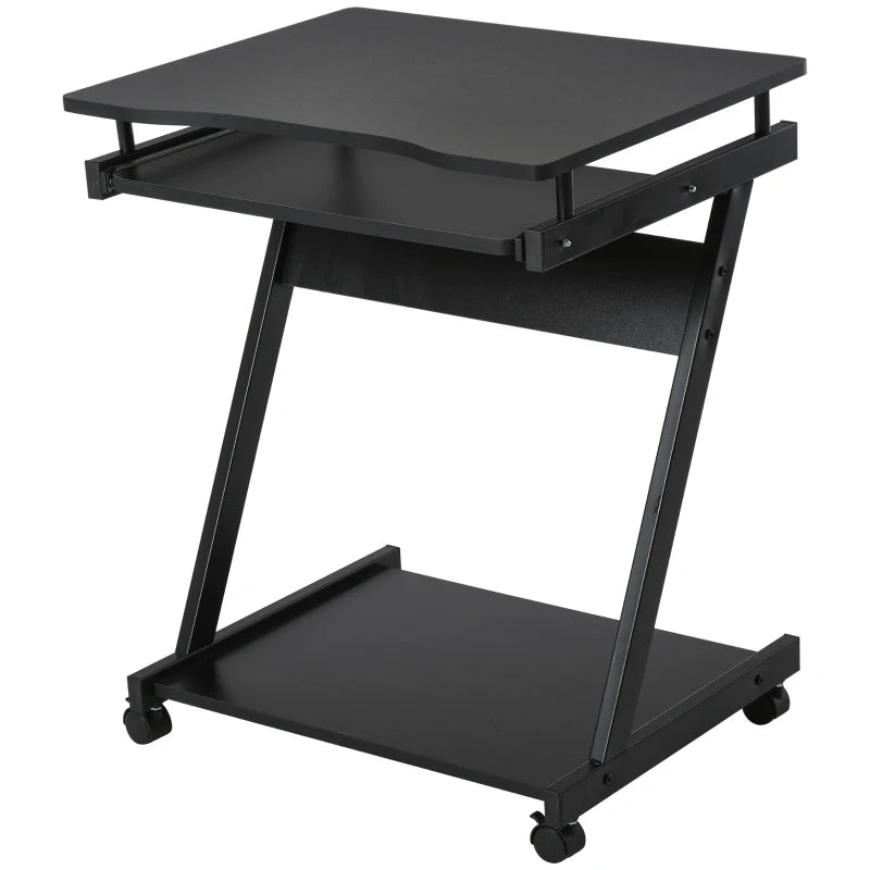 Movable Black Computer Desk with 4 Wheels & Sliding Keyboard Tray - Ideal Home Office Workstation