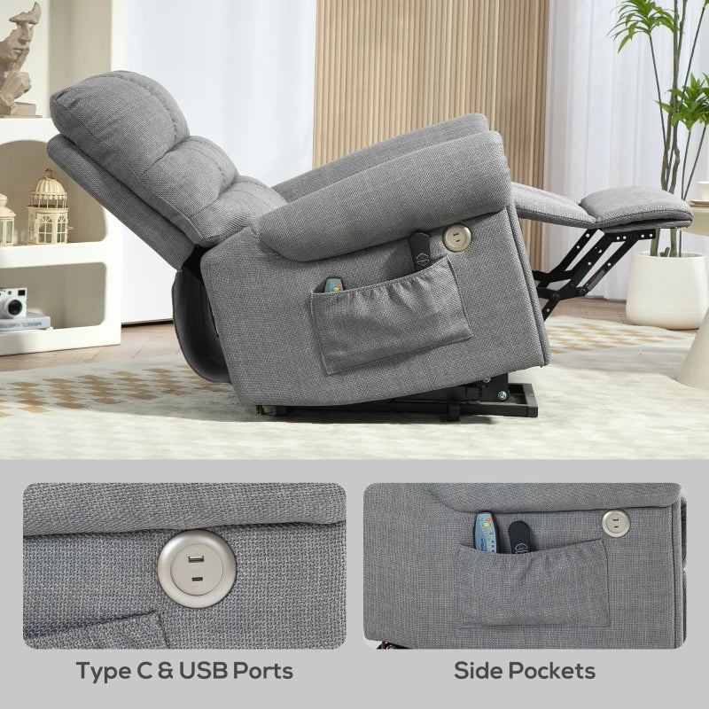 Electric Massage Rise and Recline Armchair in Grey for Ultimate Comfort and Relaxation