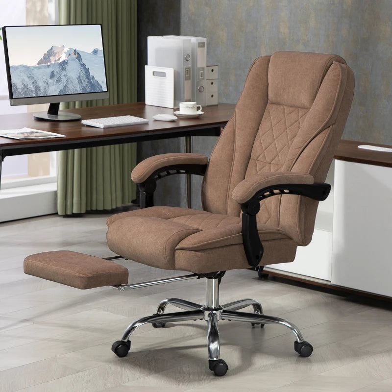 Vinsetto Heated Reclining Massage Office Chair with Adjustable Height & Footrest - Brown Ergonomic Computer Chair
