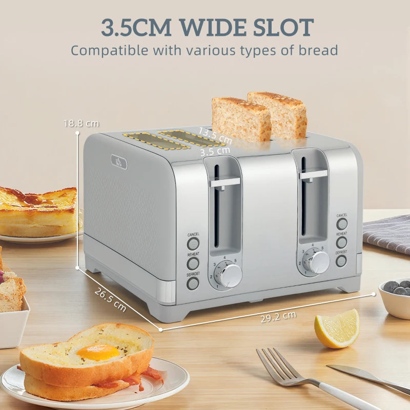 Sleek Grey Textured Kettle & Four-Slice Toaster Set - Modern Kitchen Appliances for Stylish Cooking