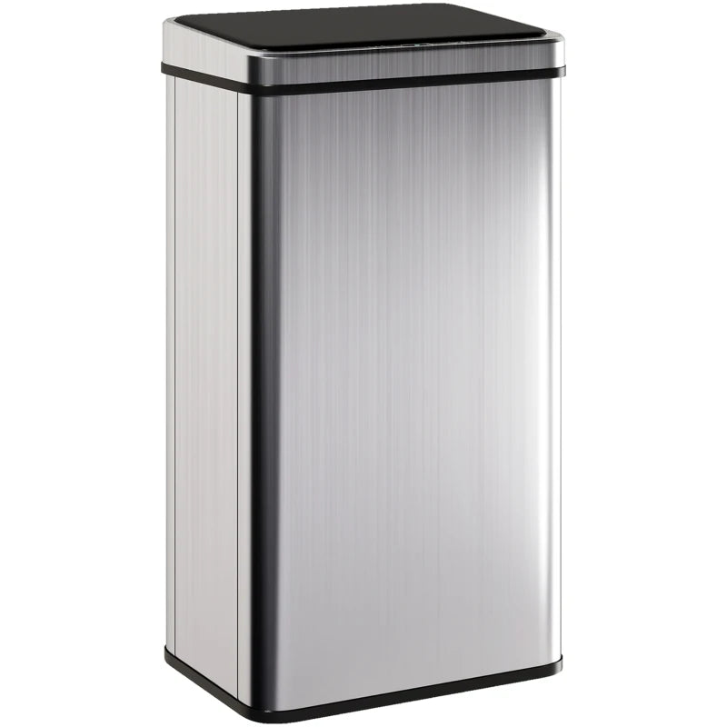 50L Touchless Sensor Bin with Soft-Close Lid - Fingerprint Resistant Stainless Steel Trash Can for Home, Office & Gym - Silver