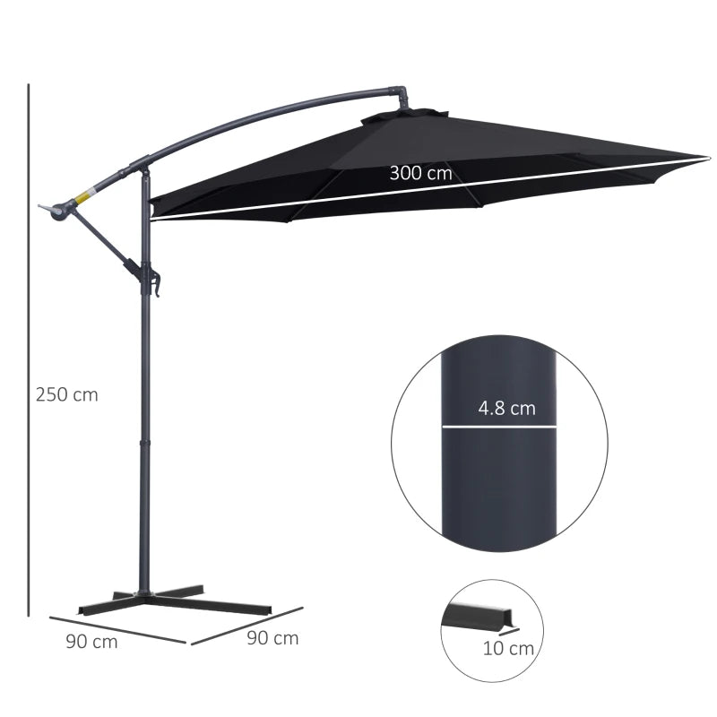 Black 3m Banana Parasol