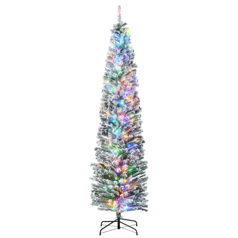 7.5' Prelit Artificial Christmas Tree with Colorful LED Lights, Flocked Tips, Berries & Pine Cones - Holiday Decor
