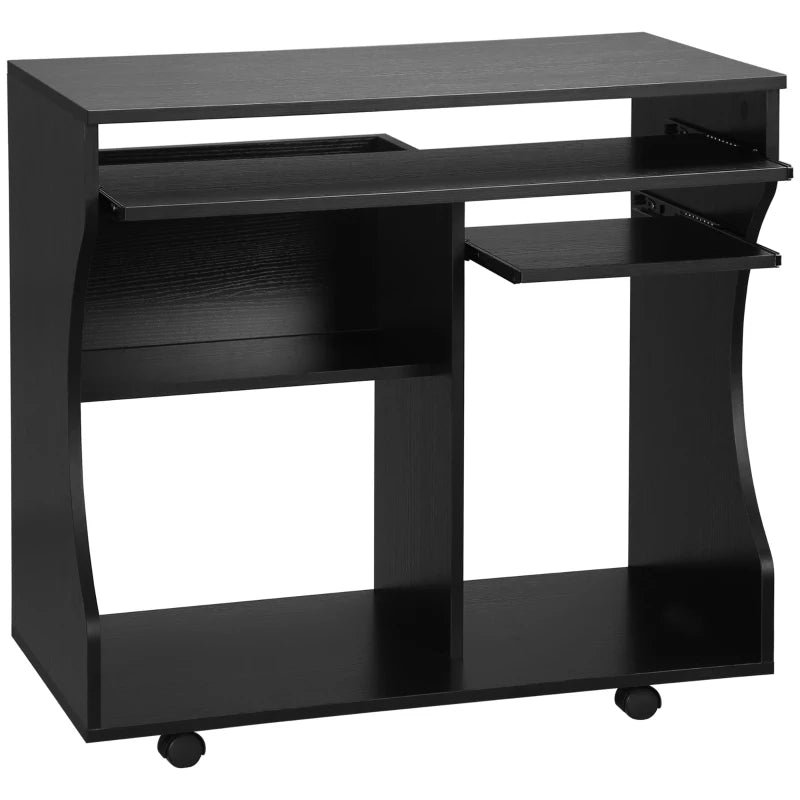 Multi-Storage Compact Work Desk on Wheels - Stylish Black Home Office Furniture for Small Spaces