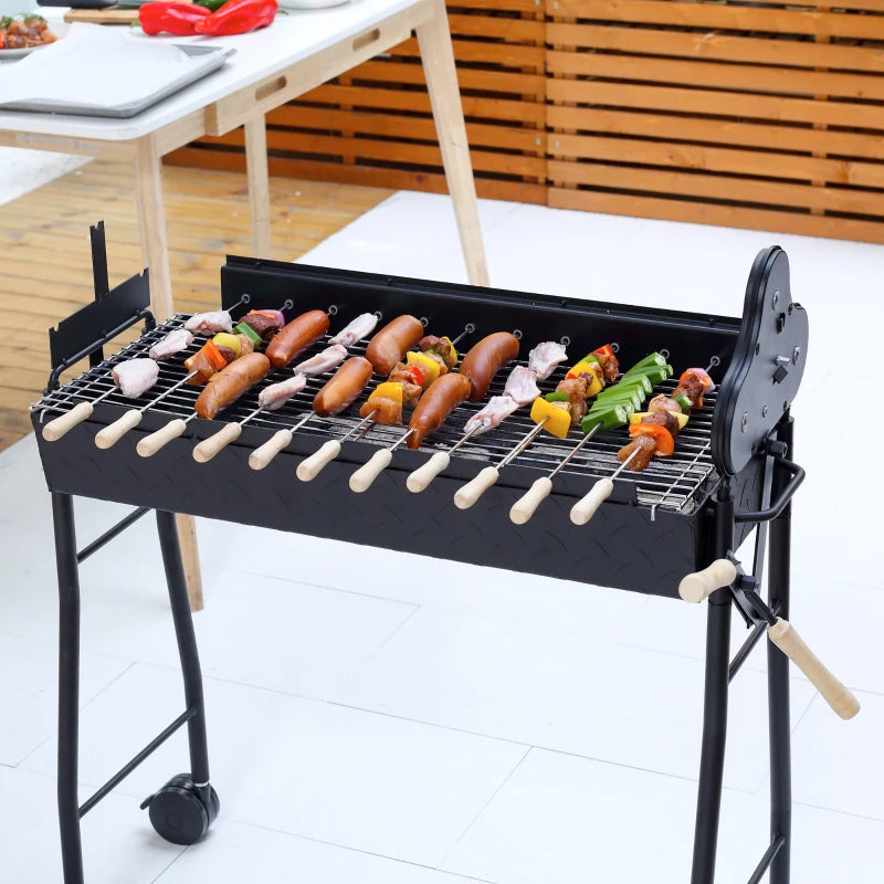 Portable Charcoal BBQ Grill with 4 Wheels - Black (85x36x90cm)