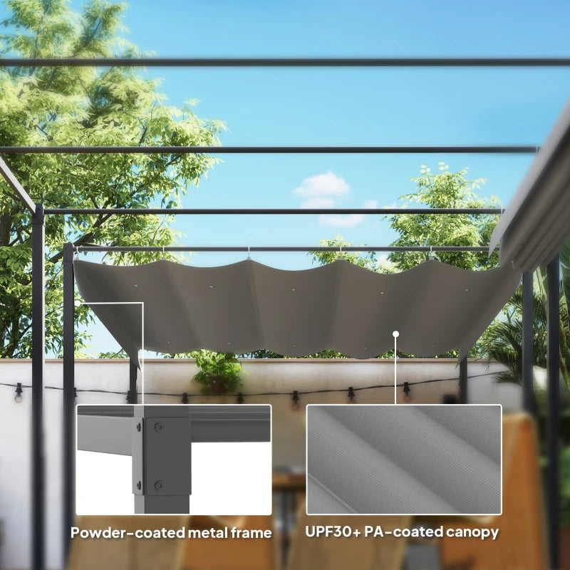 Grey Retractable Roof Garden Pergola with Sun Shade Canopy