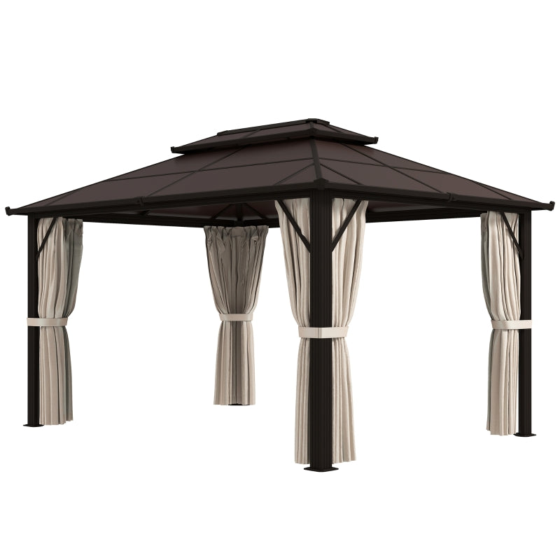 3m x 4m Beige Hardtop Gazebo Canopy with UPF30+ Double Polycarbonate Roof & Aluminium Frame