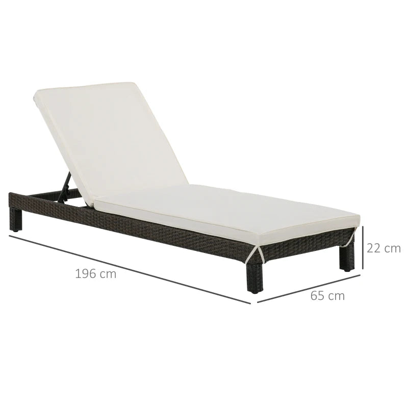 2 Seater Rattan Sun Lounger Set - Brown/Cream White