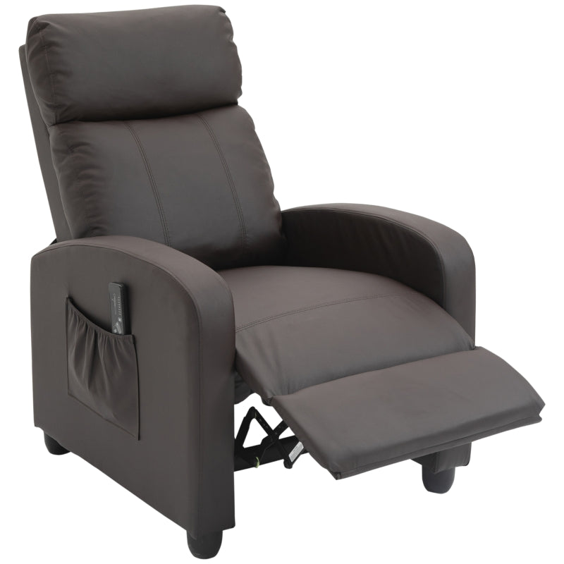 Massage Recliner Armchair in Faux Leather with Adjustable Leg Rest and Side Pocket for Living Room, Brown