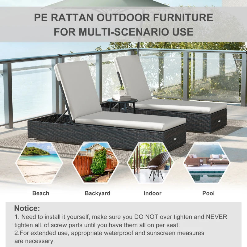 Brown/Cream Rattan Sun Lounger Set - 2 Pack with Reclining Backs