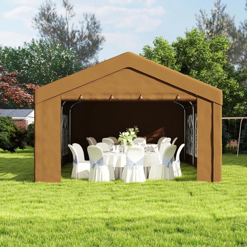 6m x 4m Yellow Garden Gazebo - Galvanised Marquee Party Tent with Removable Sides and Windows for Weddings and Events