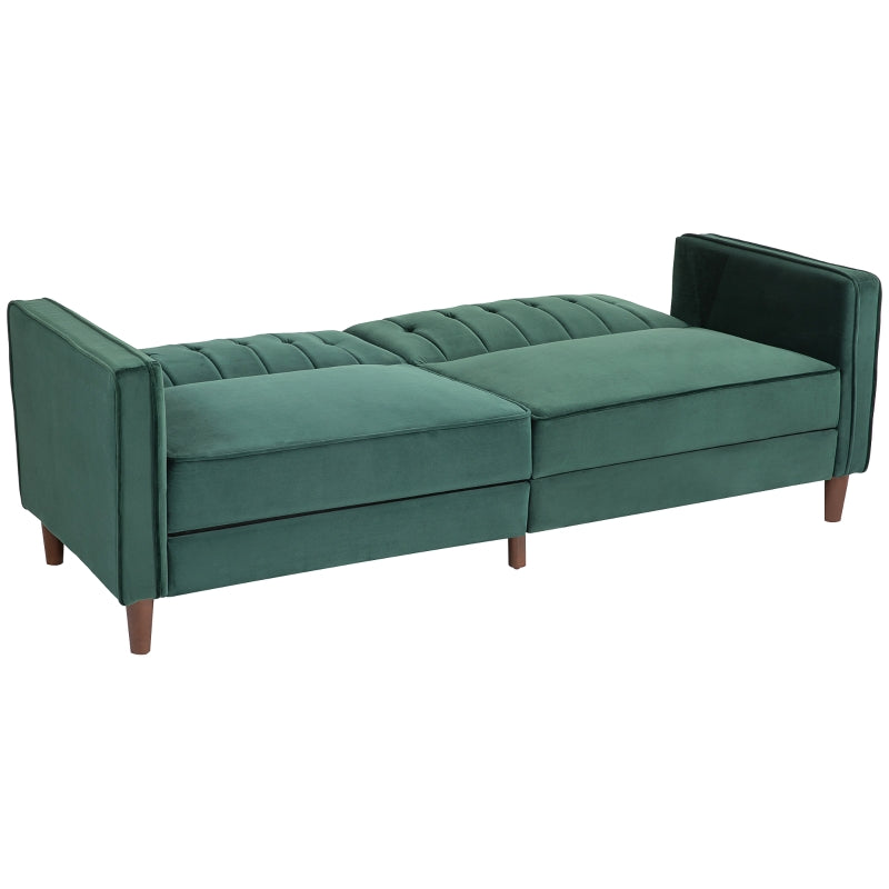 Velvet-Feel Green Three-Seater Sofa Bed for Stylish Living Room Comfort