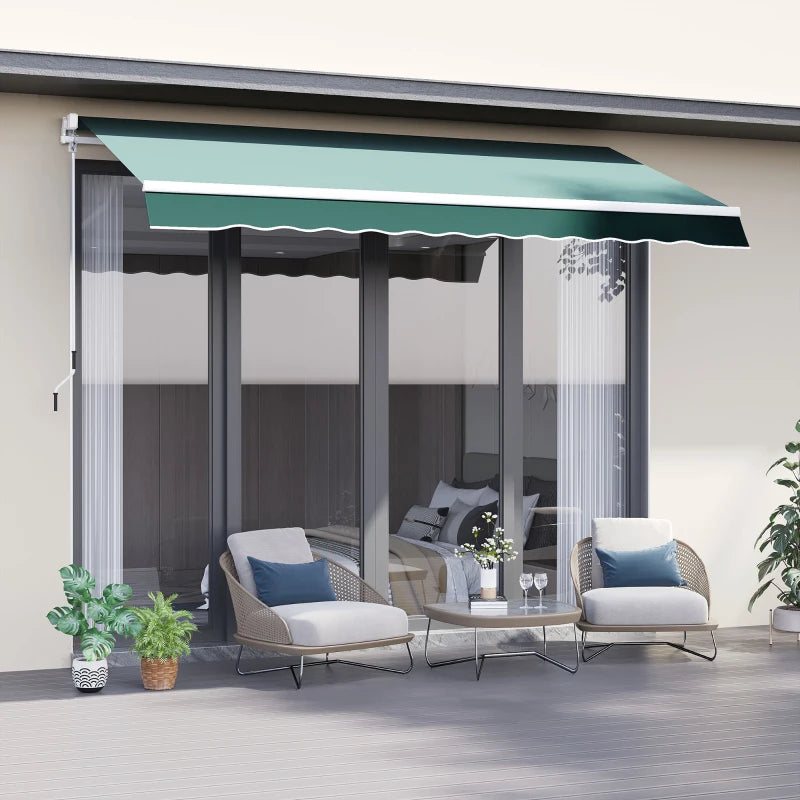 Dark Green 2.5m x 2m Manual Retractable Awning - Ideal For Patios